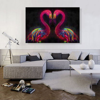 Two Pink Flamingos Birds Love Lovers Heart