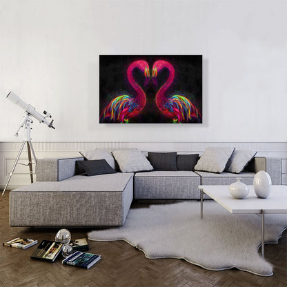Two Pink Flamingos Birds Love Lovers Heart