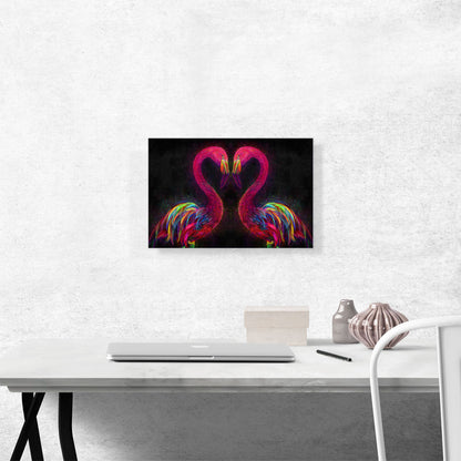 Two Pink Flamingos Birds Love Lovers Heart
