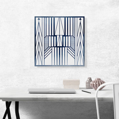 Art Deco Blue Lines on White Geometric Design