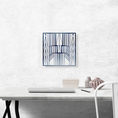 Art Deco Blue Lines on White Geometric Design