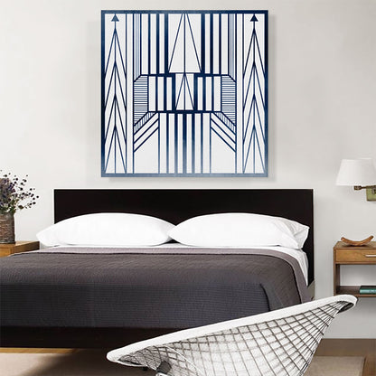 Art Deco Blue Lines on White Geometric Design