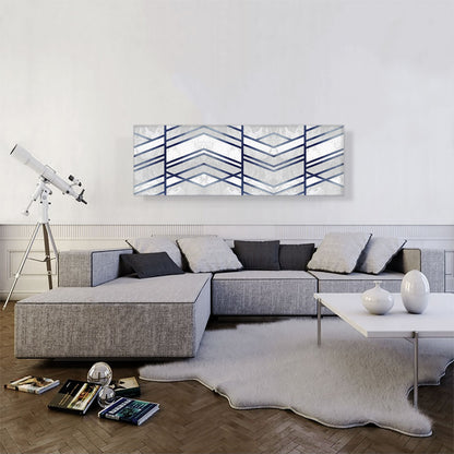 Art Deco Blue Lines on White Gray Panoramic