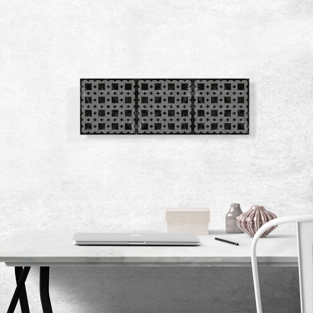 Art Deco Circles Squares on Black Panoramic