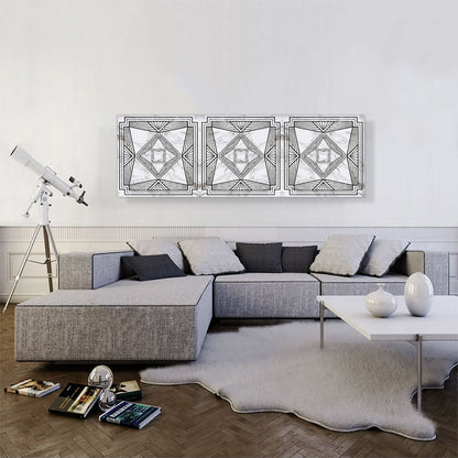 Art Deco Black Geometric Lines on White Panoramic