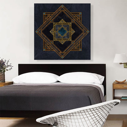Art Deco Dark Blue Yellow Squares