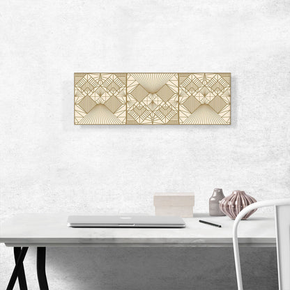 Art Deco Geometric Beige Lines Squares Panoramic