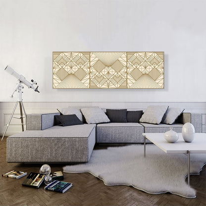 Art Deco Geometric Beige Lines Squares Panoramic