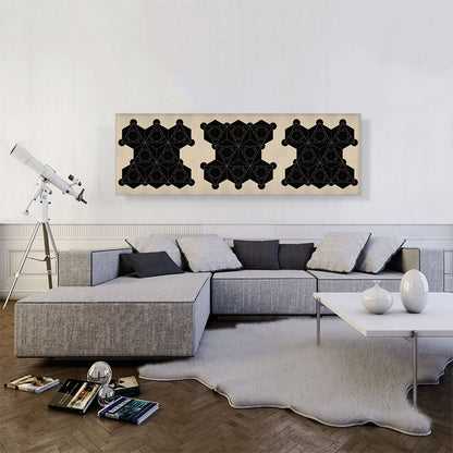 Art Deco Black Geometric Shapes on Tan Panoramic