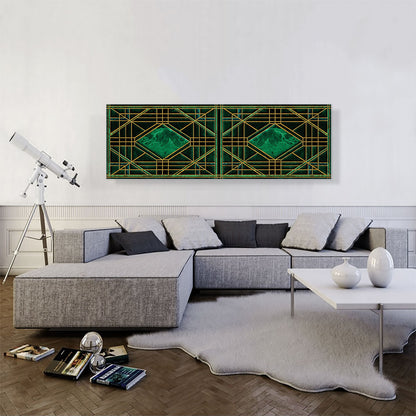 Art Deco Jade-Green Design on Black Panoramic