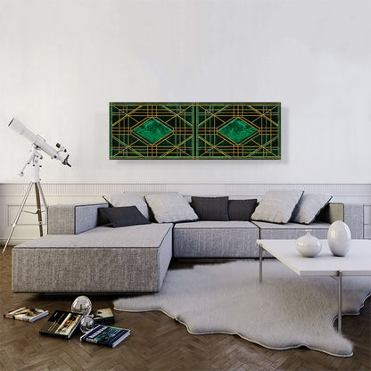 Art Deco Jade-Green Design on Black Panoramic