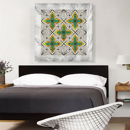 Art Deco Jade-Green Yellow Shapes on Gray