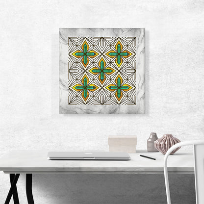 Art Deco Jade-Green Yellow Shapes on Gray