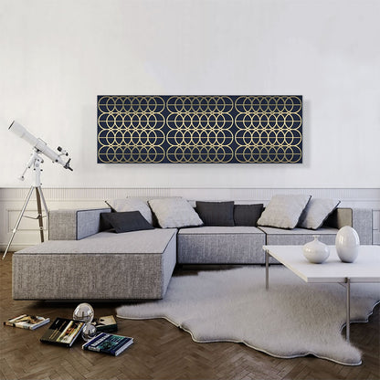 Art Deco Tan Circles on Blue Panoramic