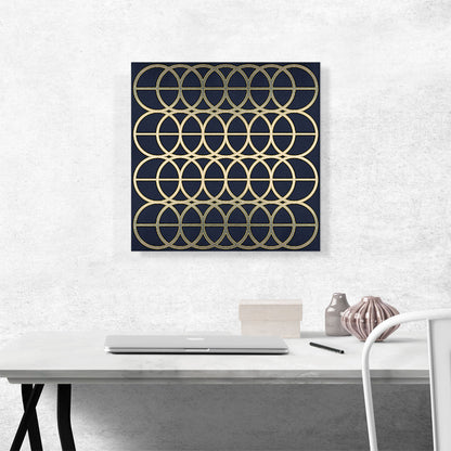 Art Deco Tan Circles on Blue