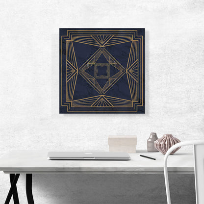 Art Deco Tan Geometric Lines on Navy Blue