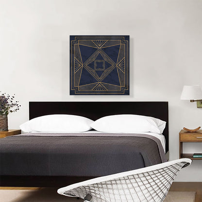 Art Deco Tan Geometric Lines on Navy Blue