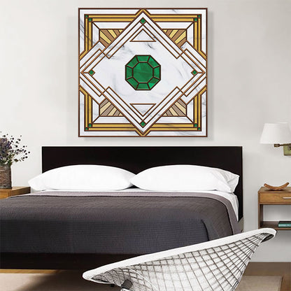 Art Deco Tan Jade Green Design on White