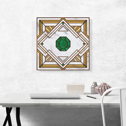 Art Deco Tan Jade Green Design on White