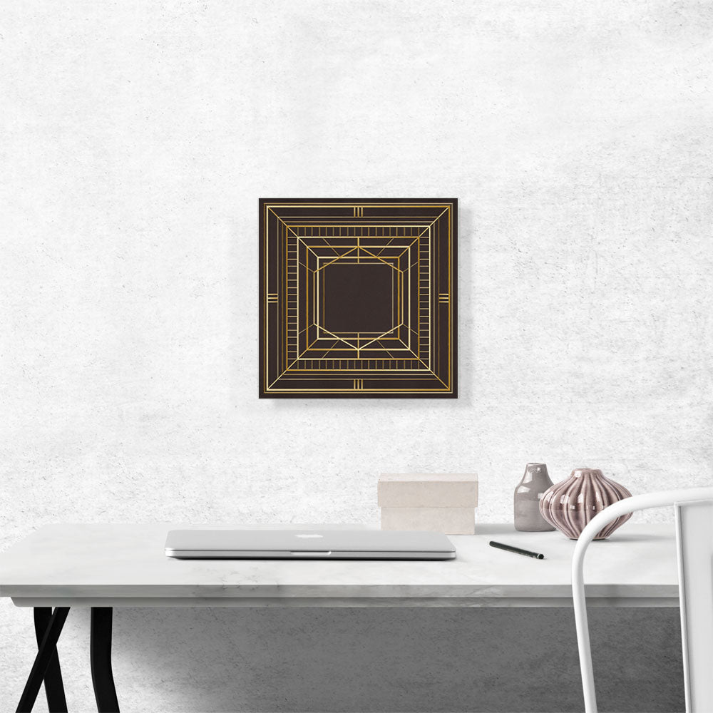 Art Deco Tan Squares Lines Design on Brown