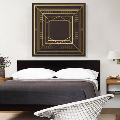Art Deco Tan Squares Lines Design on Brown