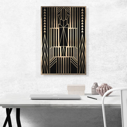Art Deco Tan Yellow Geometric Design on Black