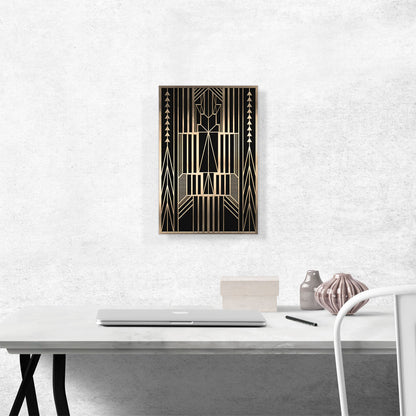 Art Deco Tan Yellow Geometric Design on Black