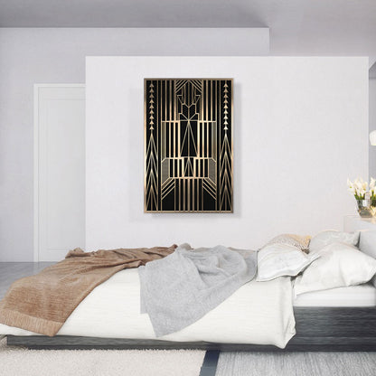 Art Deco Tan Yellow Geometric Design on Black