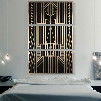 Art Deco Tan Yellow Geometric Design on Black