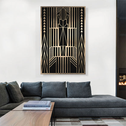 Art Deco Tan Yellow Geometric Design on Black