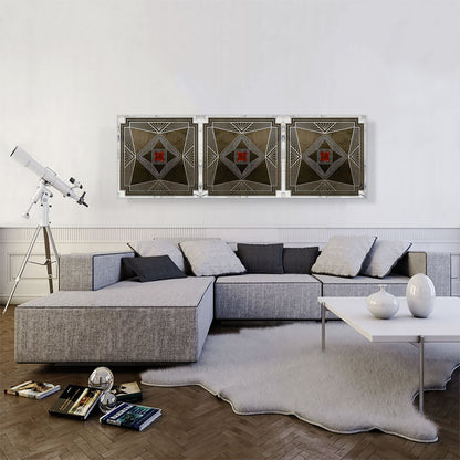 Art Deco White Geometric Lines on Brown Panoramic
