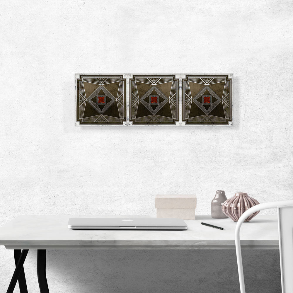 Art Deco White Geometric Lines on Brown Panoramic