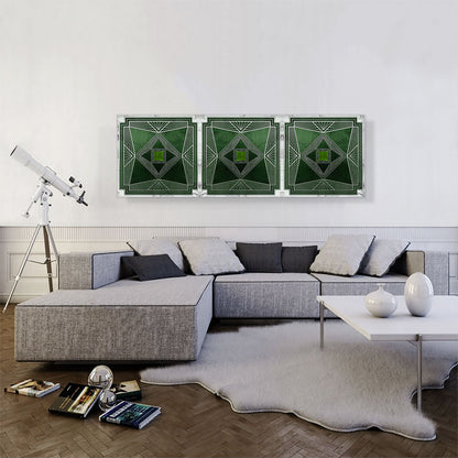 Art Deco White Geometric Lines on Green Panoramic