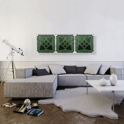 Art Deco White Geometric Lines on Green Panoramic