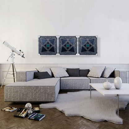 Art Deco White Geometric Lines on Navy Blue Panoramic