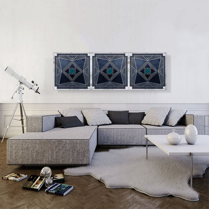 Art Deco White Geometric Lines on Navy Blue Panoramic