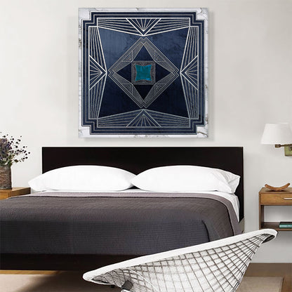 Art Deco White Geometric Lines on Navy Blue