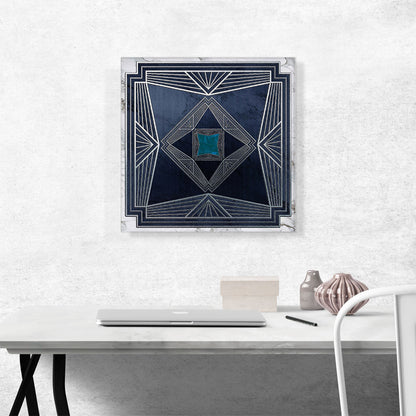 Art Deco White Geometric Lines on Navy Blue