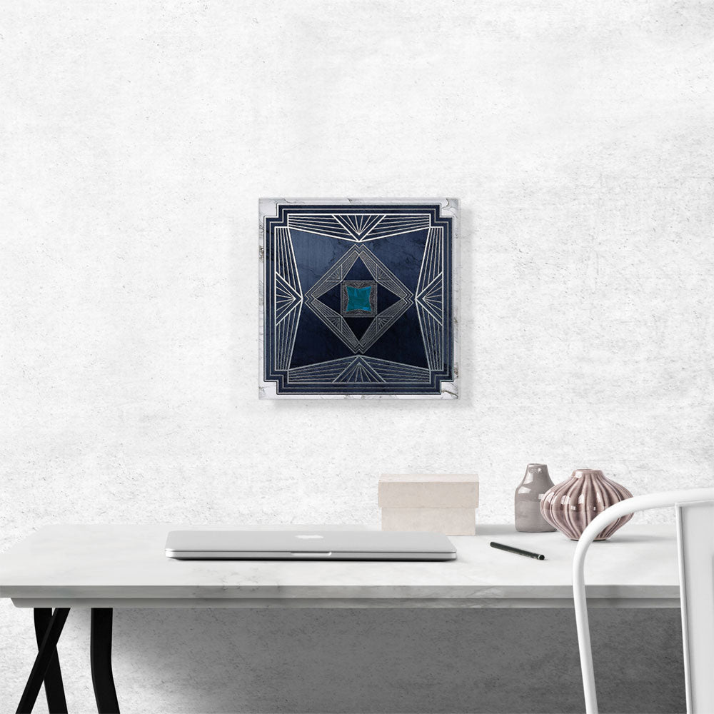 Art Deco White Geometric Lines on Navy Blue