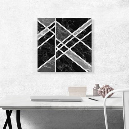 Art Deco White Lines on Black Gray