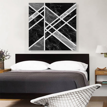 Art Deco White Lines on Black Gray