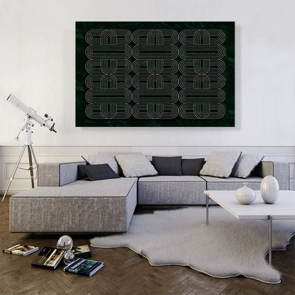 Art Deco White Ovals on Dark Green