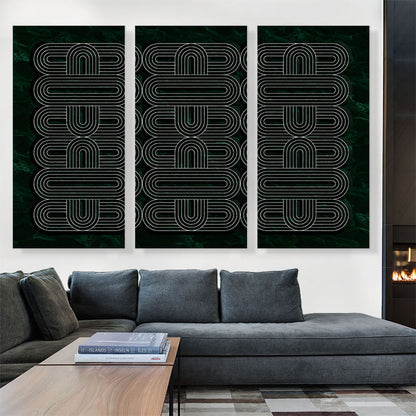 Art Deco White Ovals on Dark Green