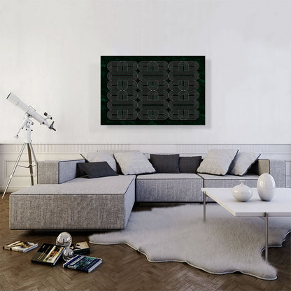 Art Deco White Ovals on Dark Green