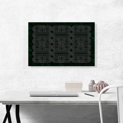 Art Deco White Ovals on Dark Green