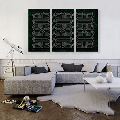 Art Deco White Ovals on Dark Green
