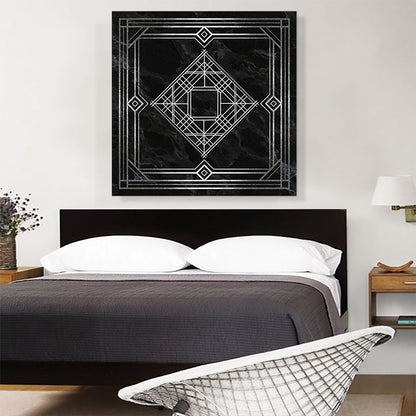Art Deco White Squares Diamonds on Black