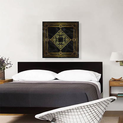 Art Deco Yellow Squares Diamonds on Black
