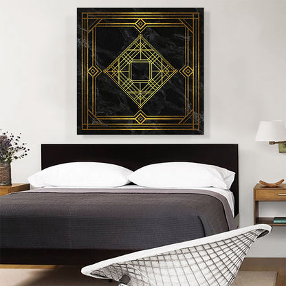 Art Deco Yellow Squares Diamonds on Black