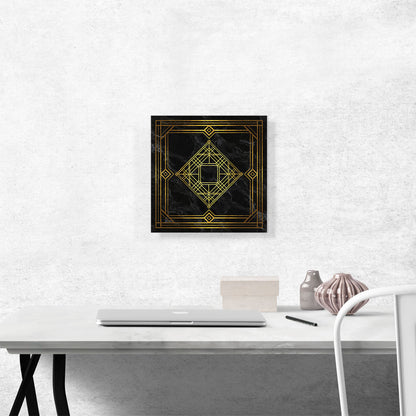 Art Deco Yellow Squares Diamonds on Black